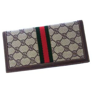 Gucci Wallet Purse Long Wallet Beige Green Woman Authentic Used Y2516